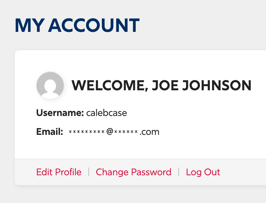 My Account page with Edit Profile